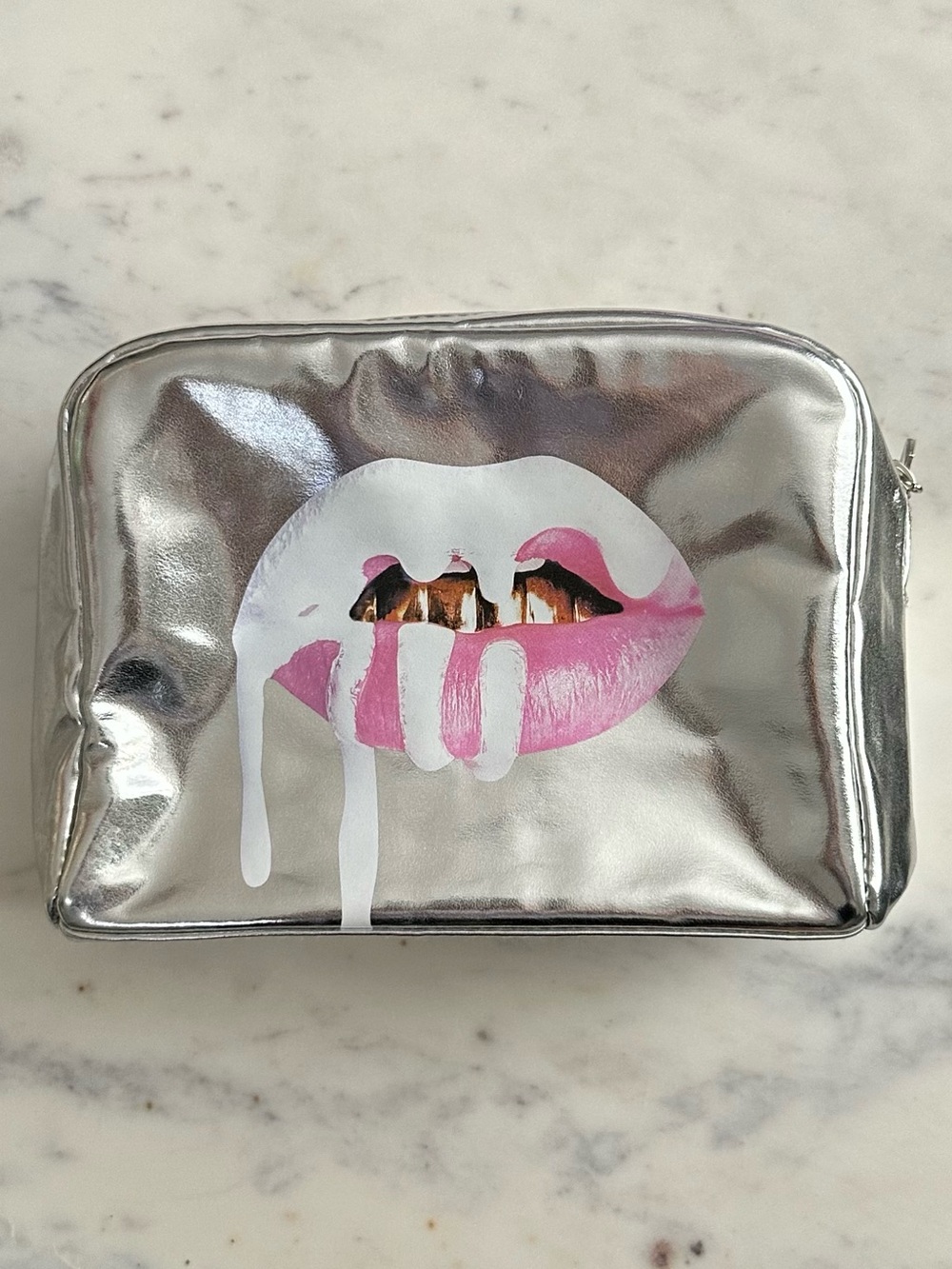 KYLIE Cosmetics 2016 Holiday Limited Edition Makeup Bag. Silver Metallic